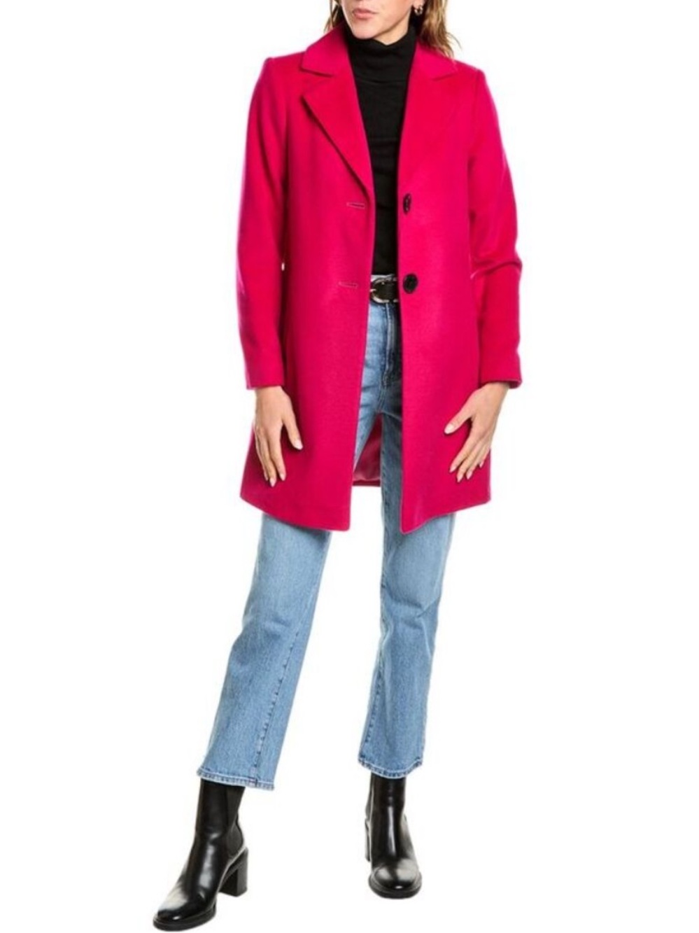 Sam Edelman Hot Pink Magenta Single-Breasted Wool Blend Pea Coat Sz 4 women’s